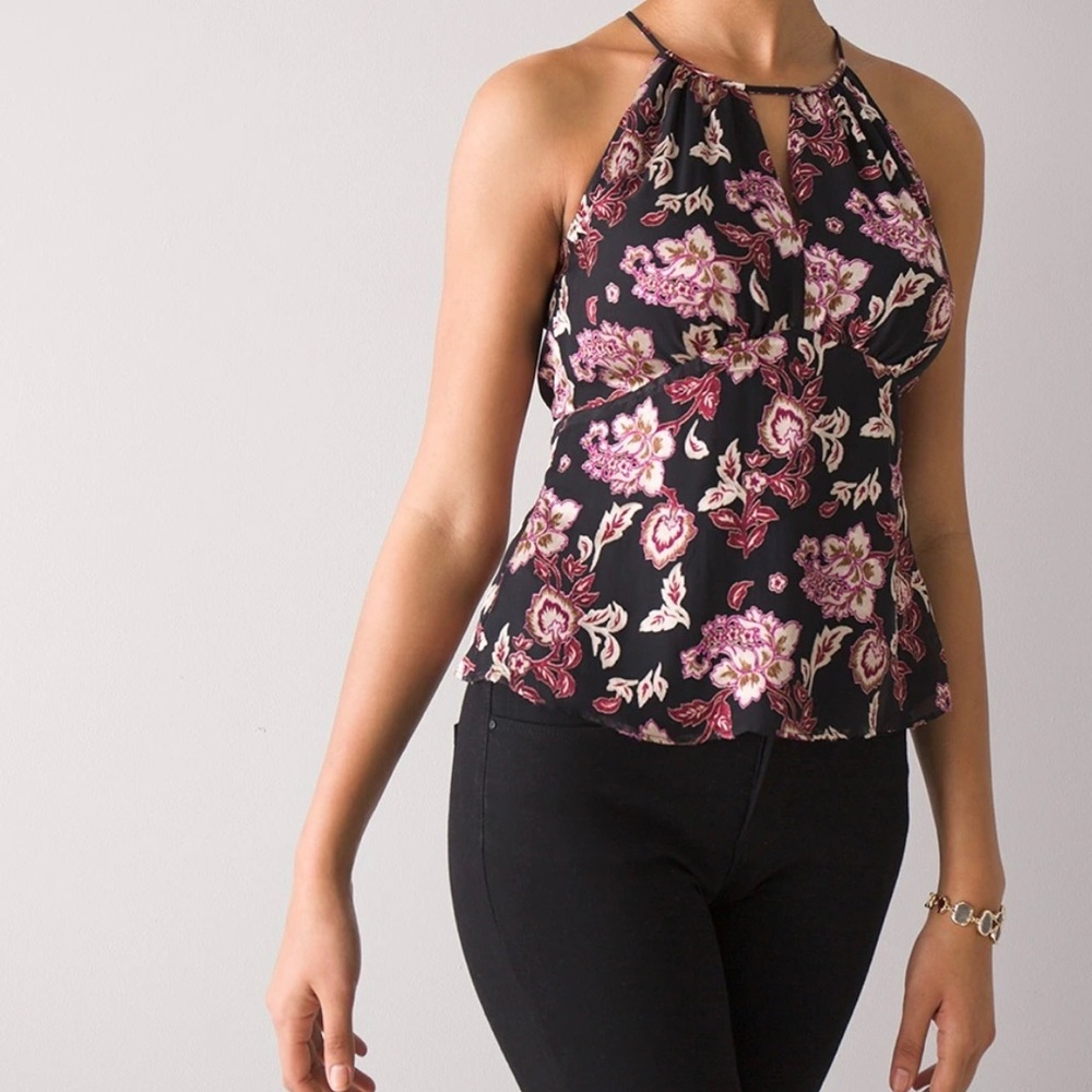 New White House Black Market Silk Burnout Halter Top Blouse NWT SZ 2 Floral